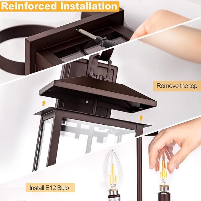 Bronze Large Porch Lights Outdoor, 18" Exterior Wall Fixture with Clear Glass, 2-Light E12 Socket Base, Aluminum Outside Waterproof Wall Light Sconce for House, Porch, Patio, Garage