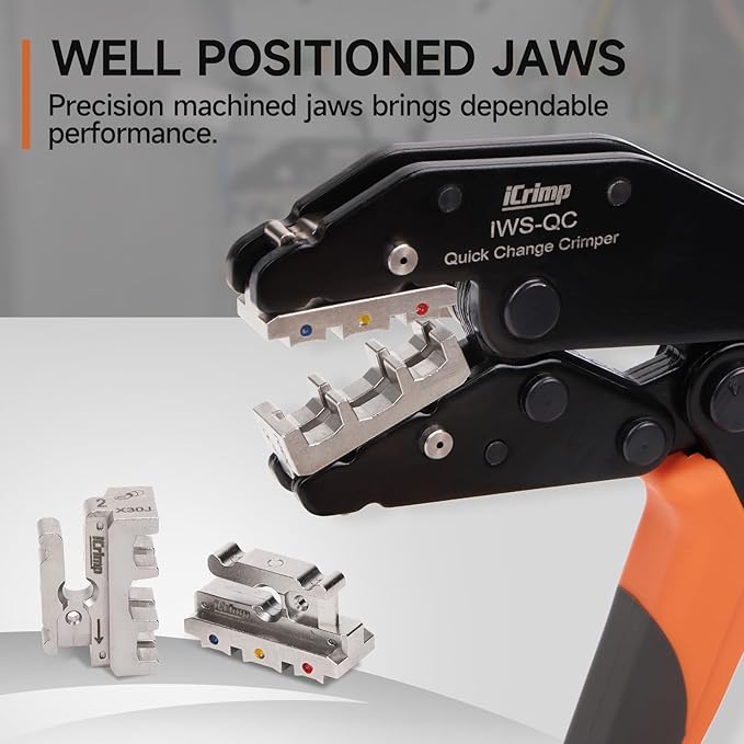 iCrimp Rachet Crimping Tool Set with Wire Stripper, Quick Change Jaws for Open Barrel Terminals, Insulated& Non-insulated Terminals, Solar Terminals, End Sleeves Ferrules- 8PCS included