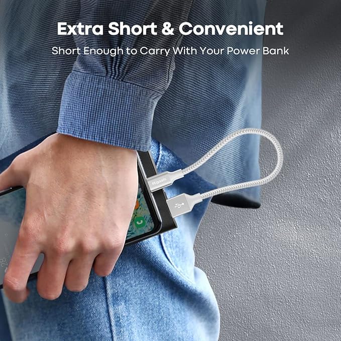 etguuds USB to USB C Cable 1ft, 2-Pack USB A to Type C Charger Cord Fast Charging for Samsung Galaxy A15 A25 A35 A55 A54, S24 S23 S22 S21 S20 S10 S10E, Note 20 10, Moto G, for iPhone 16 15, White