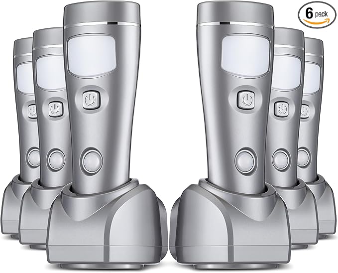 Enhon 4 in 1 LED Rechargeable Plug in Flashlights, 6 Pack LED Emergency Lights for Home Power Failure Emergency, Plug in Power Outage Light, Power Failure Light with Motion Detection (Silver)