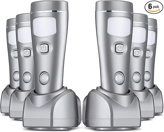 Enhon 4 in 1 LED Rechargeable Plug in Flashlights, 6 Pack LED Emergency Lights for Home Power Failure Emergency, Plug in Power Outage Light, Power Failure Light with Motion Detection (Silver)