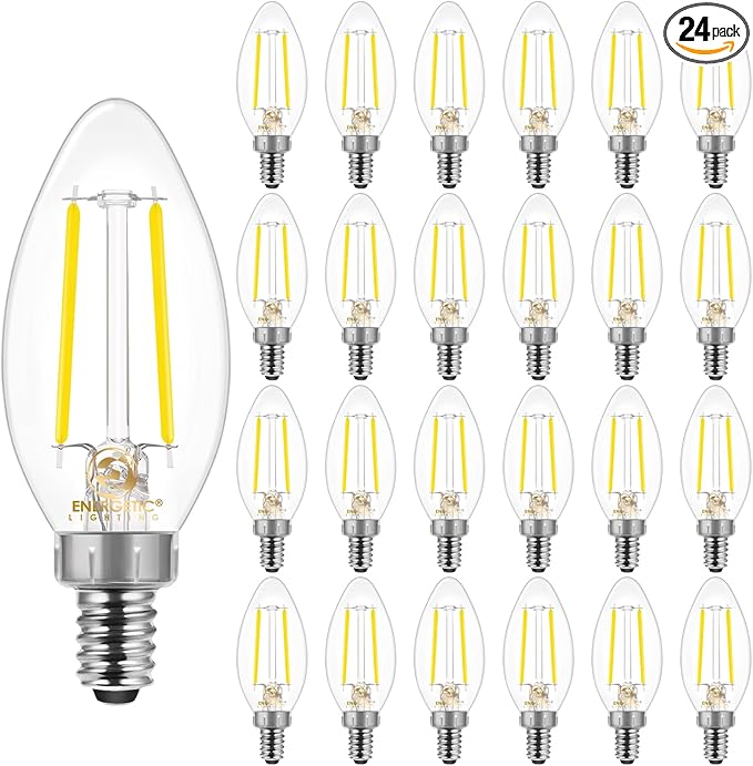 Energetic LED Candelabra Light Bulbs B10, Daylight 5000K, E12 Base, 60 Watt Equivalent Chandelier LED Edison Bulbs, Dimmable, 24 Pack