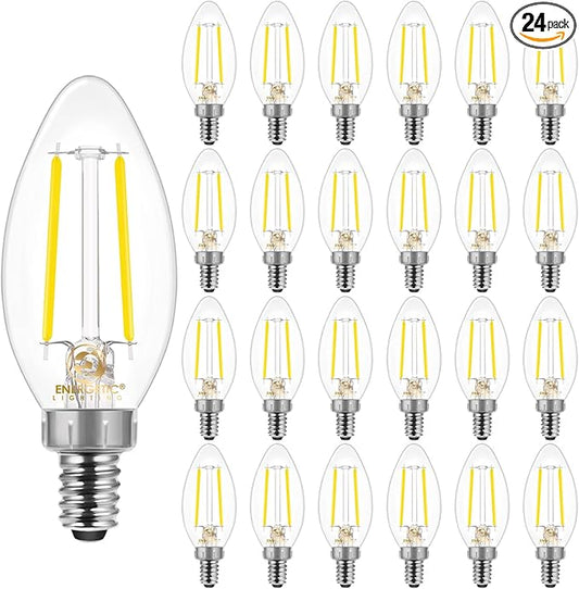 Energetic LED Candelabra Light Bulbs B10, Daylight 5000K, E12 Base, 60 Watt Equivalent Chandelier LED Edison Bulbs, Dimmable, 24 Pack
