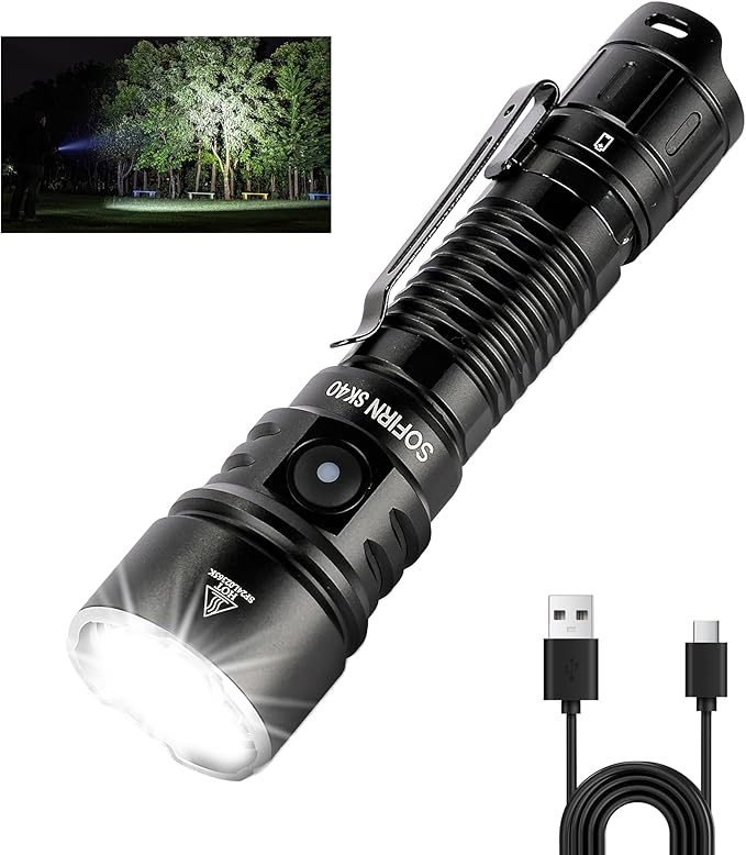 sofirn SK40 Tactical Flashlight 3200 Lumens, Rechargeable EDC Flashlight with 580 Meters Long Throw, Dual Switches LED Flash Light Spotlight for Camping Hiking Hunting Searching