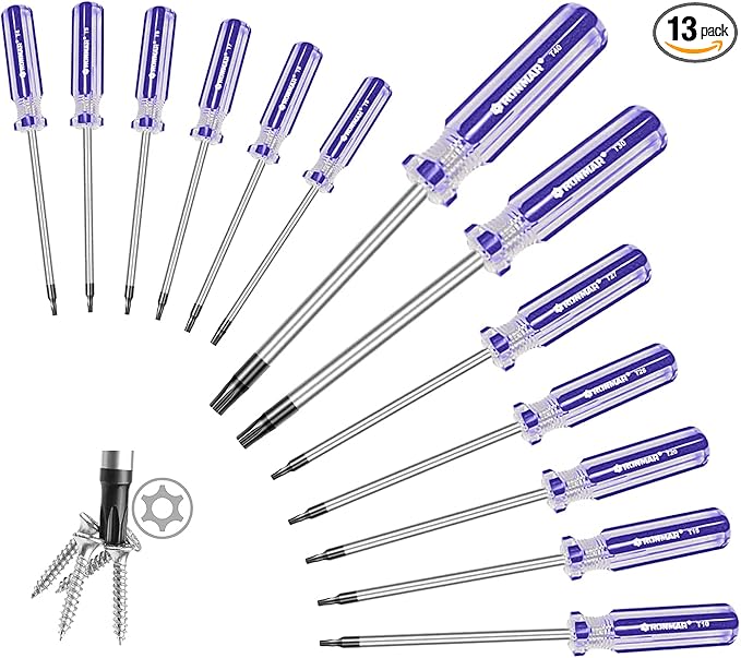13-Piece Magnetic Torx Screwdrivers Set, Security Tamper Proof, T4、T5、T6、T7、T8、T9、T10、T15、T20、T25、T27、T30、T40 (blue)