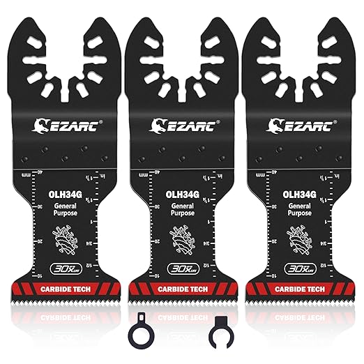 EZARC Carbide Oscillating Saw Blades, General Purpose Multitool Blades Quick Release for Metal, Nails, Wood, Plaster, Drywall and PVC, 3-Pack