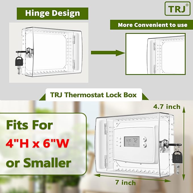 TRJ 2 PCS Thermostat Lock Box with Key, Large Thermostat Cover with Lock for Thermostat on Wall, AC Control Lock Box Cover with Key, Air Conditioner Lockbox Fits Thermostats 5" H x 6" W or Smaller