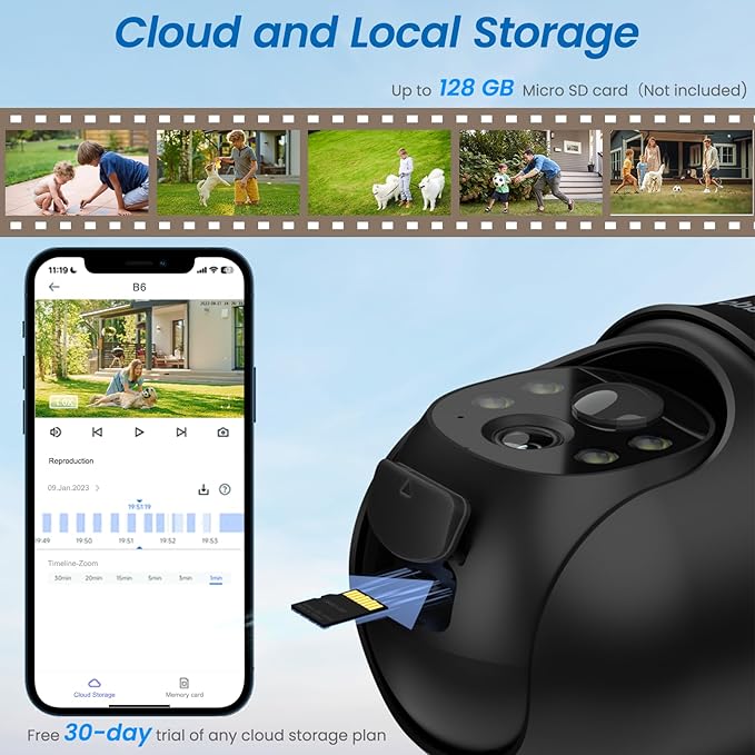 2K Cameras for Home Security-2.4G WiFi Outdoor Camera Wireless Solar/Battery Powered, 360° Viewing, Human Detection, Color Night Vision, Cloud/SD Storage B6 (B6-Black-1pack-2.4G)