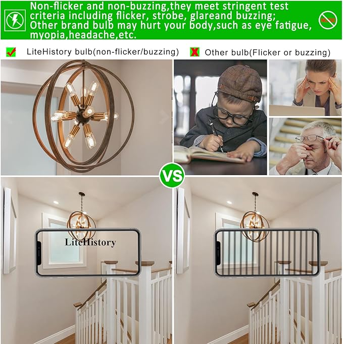 LiteHistory E26 Edison Bulb 6W Equivalent E26 LED Bulb 60 Watt Dimmable Neutral White 4000K E26 Light Bulb AC120V 600lm Tubular T14 T45 LED Bulb for Pendant,Sputnik,Vanity,Chandeliers Pack of 6