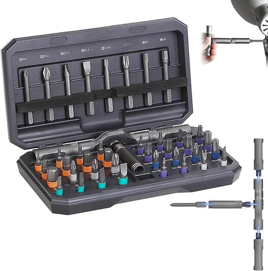 42 in 1 Magnetic Screwdriver Set, Ratchet Screwdriver Magnetic, 42 in 1 Diy Screwdriver Set Ratchet Handle Detachable Versatile Toolkit for PC, Furniture, Bicycle (Grey)