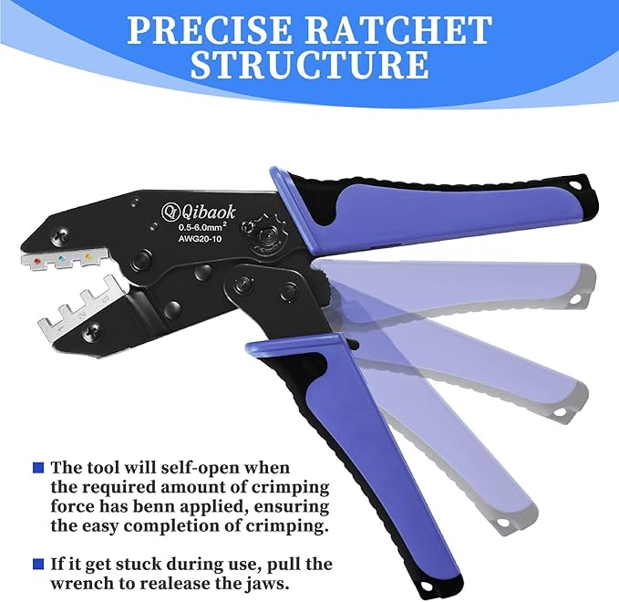 Qibaok Crimping Tool Ratcheting Wire Crimper for Heat Shrink Connectors with 200pcs Heat Shrink Butt Connectors for AWG 20-10
