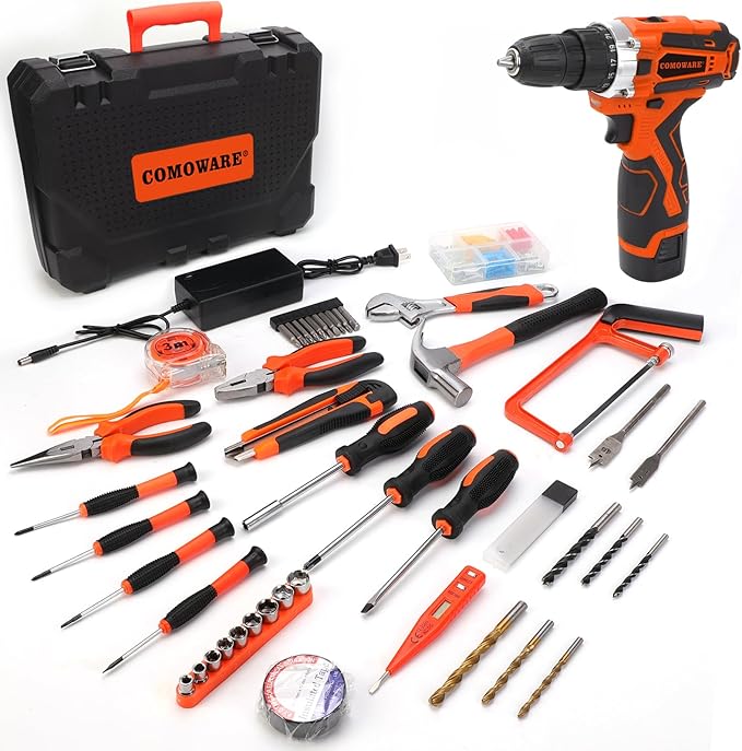 COMOWARE 16.8V Cordless Drill Tool Combo Kit, 153-Piece Professional Household Tool Set with Lithium Battery for Home Garden Office DIY Projects