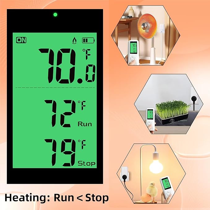 15A Wireless Temperature Controller, Digital Plug-in Thermostat Outlet with Remote Control, Support Heating & Cooling for A/C, Fans, and Heaters White