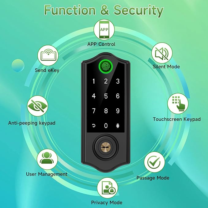 Harfo Fingerprint Smart Door Locks with Handles, App Control, Keyless Entry Front Door Lock Set, Bluetooth Digital Electronic Touchscreen Keypad Deadbolt, Easy Installation, Black