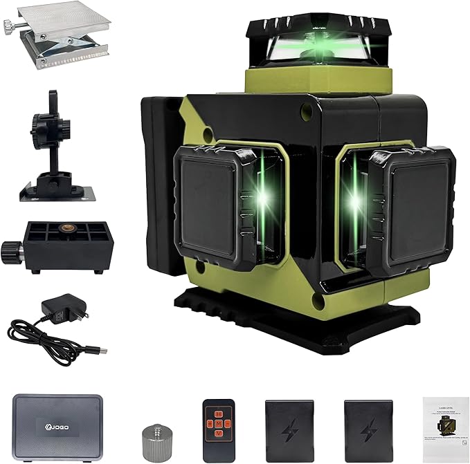 Laser Level 360 Self Leveling, 3x360° Green Cross Line Lazer Leveler Tool for Construction and Picture Hanging, 3D 12 Lines Laser with 2*3600mAh Rechargeable Battery Magnetic Rotating Bracket