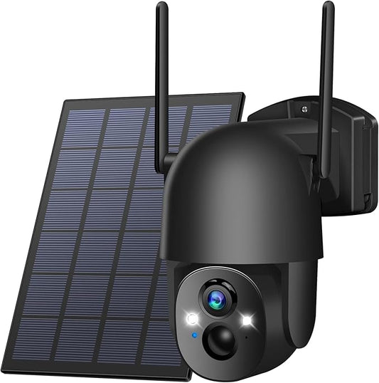 Solar Security Cameras Wireless Outdoor, 3MP 2K FHD Outdoor Camera Wireless 2.4G Wi-Fi 355° View Pan Tilt Security Cameras with AI Motion Detection, Siren (Black)