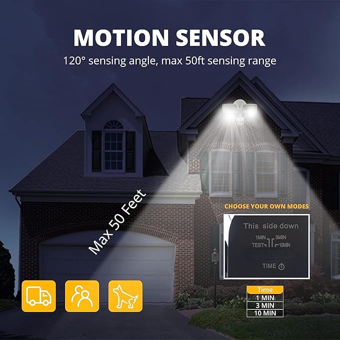 UME 2 Pack 19W LED Flood Light Motion Sensor Outdoor, 2 Adjustable Head, 2000LM, 5000K, IP65 Waterproof, Dusk to Dawn Security Light with Photocell for Exterior,Outside,Garage,House(Black)