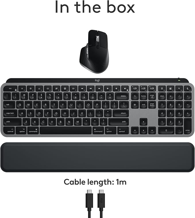 Logitech MX Keys S Combo for Mac, Wireless Keyboard and Mouse with Palm Rest, Backlit Keyboard, Fast Scroll Wireless Mouse, Bluetooth USB C for MacBook Pro, MacBook Air, iMac, iPad - Space Grey