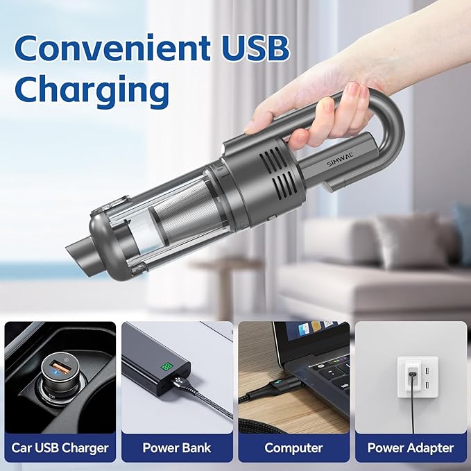Handheld Car Vacuum Cleaner Cordless: 9500PA Powerful Suction Portable Lightweight Hand Held Vacuum - Large Capacity Battery Last Long Wireless Mini Vacuum with LED Light for Home Office Cleaning