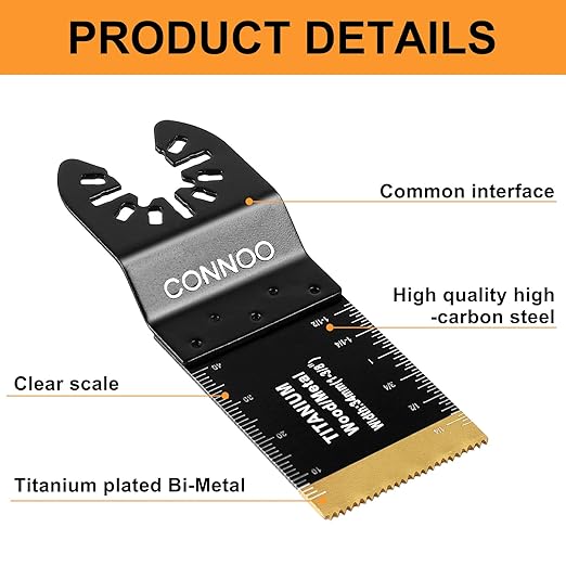 CONNOO 120 Pack Oscillating Saw Blades, Multitool Oscillating Tool Blades for Wood Metal Plastics, Japanese Long Teeth, Quick Release Multi Tool Blades Kits for Oscillating Tools