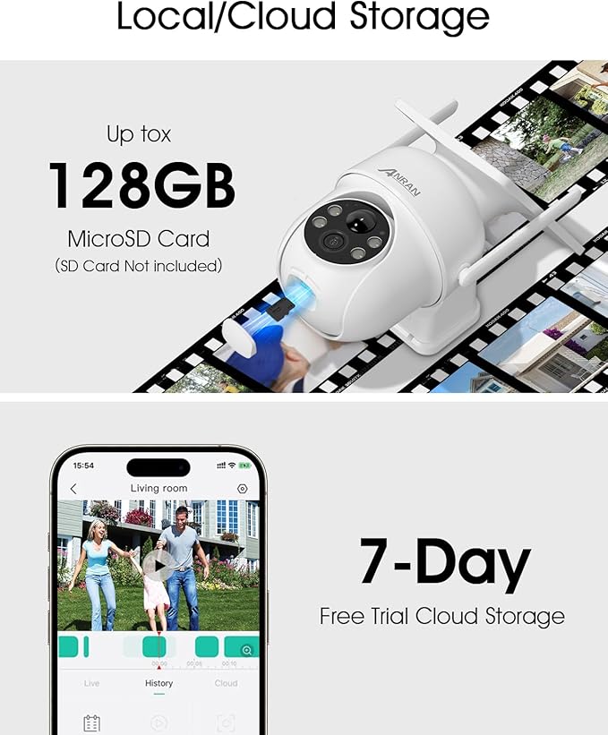 ANRAN 5MP Solar Security Cameras Wireless Outdoor, 2.4G WiFi Camera for Home Security with Fixed Solar Panel, 360° PTZ for Home Surveillance, PIR Human Detection, 3MP Color Night Vision, 2-Way Talk