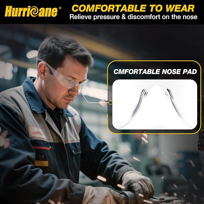 HURRICANE Clear Safety Glasses - 24 Pc Safety Goggles with Clear Lens, 98% UV380 blocking, Scratch Impact Resistance Wrap Around Eyewear for Work, Lab, Construction Use