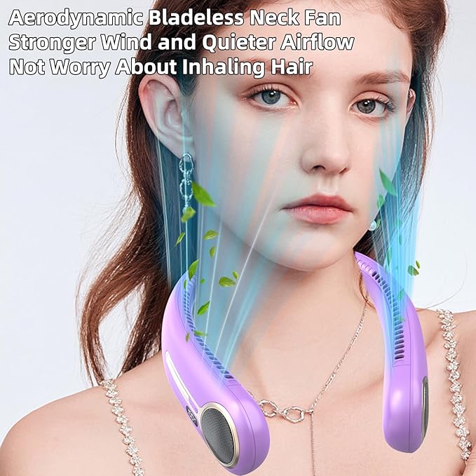 Portable Neck Fan,Hands Free Personal Wearable Bladeless Fan,6000mAh USB Rechargeable,360° Cooling,LED Display,4-Speeds,Birthday Gifts for Men Women Dad Mom,Outdoor Indoor Travel Camping (Purple)