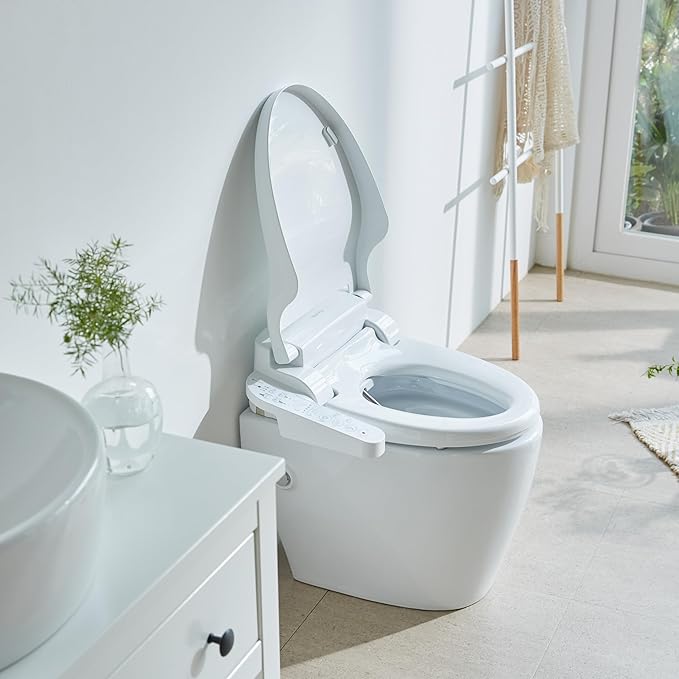 Blooming NB-1360E Bidet Toilet Seat, Warm Water with Stainless Steel Nozzle, Warm Air Dryer, Heated Toilet Seat, Sittable Lid, Nightlight, Fits Elongated Toilets, White (Elongated)