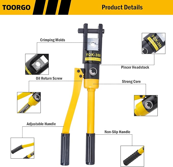 Cable Lug Crimping Tool, 6 AWG to 600 MCM Hydraulic Plier, 16 Ton Hand Crimping Tool for Wires, Terminal, Lug, Crimping Tool Kit with 11 Dies
