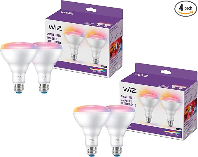 WiZ Connected 65W BR30 LED Smart Light Bulbs - Connects to Your Wi-Fi - E26 Smart Bulb - Control with Voice or App + Activate with Motion - Matter Compatible - 4 Pack