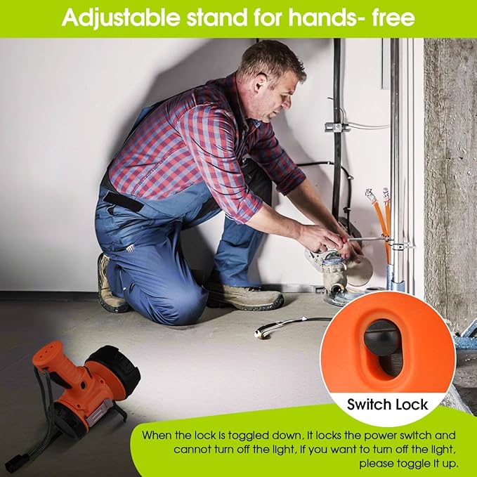 Rechargeable Spotlight Flashlight, IP65 Waterproof Searchlight Handheld Work Light with Foldable Stand and Red Lens- Orange