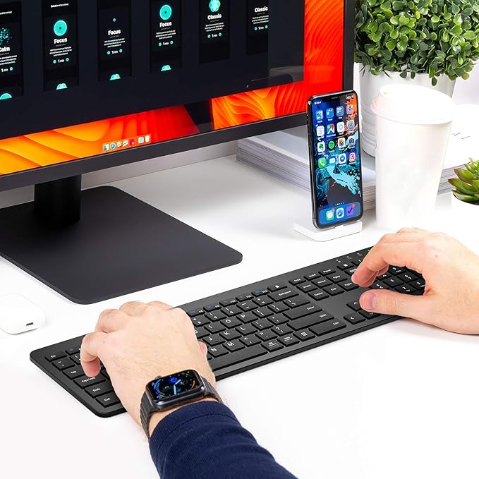 iClever GK08 Wireless Keyboard and Mouse - Ultra Slim Keyboard and Mouse Combo, Full Size Design with Number Pad, 2.4G Stable Connection Slim Keyboard and Mouse for Windows, Mac OS Computer (Black)