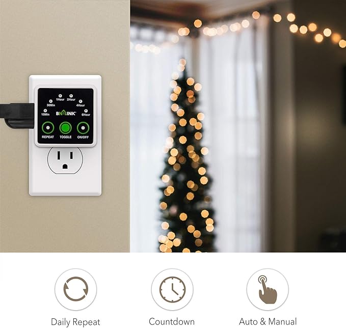 BN-LINK Smart Digital Countdown Timer, Repeat Cycle Timer with 3-Prong Grounded Outlet for Lamps, Light and Home Appliances, 15A/1875W ½ HP