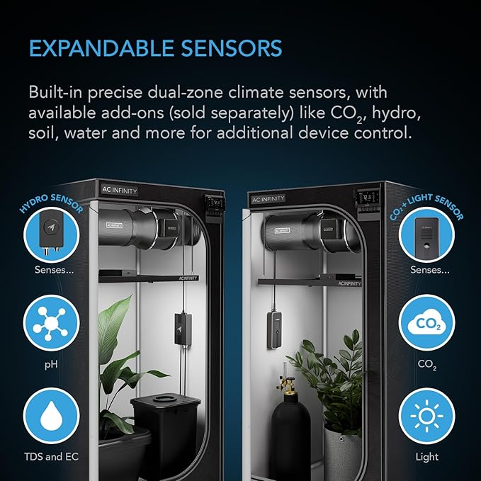 AC Infinity Controller AI+ Environmental Controller, Dynamic AI Controls Grow Devices, Insights Alerts Data Analysis w/ WiFi App, Programmable Dual-Zone VPD Temperature Humidity Automations