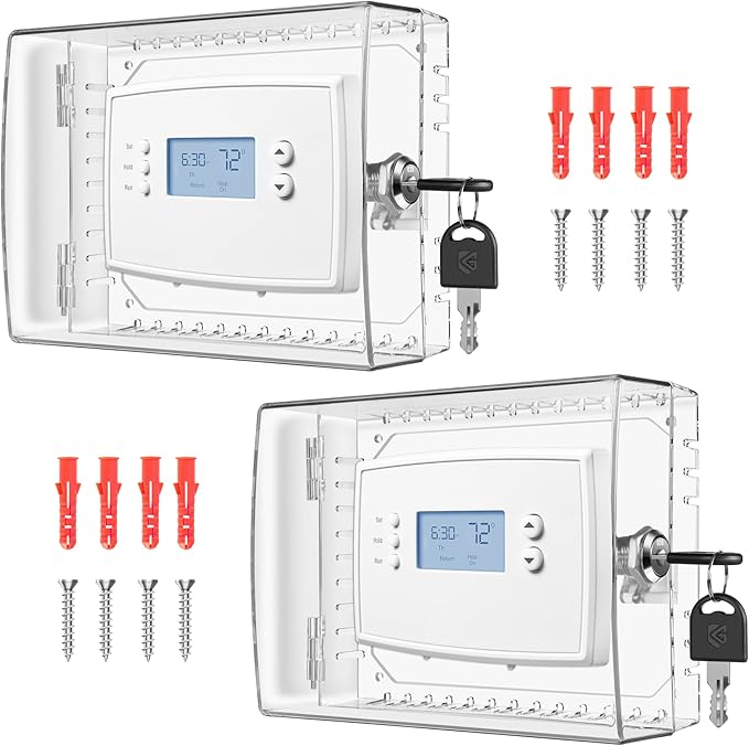 TRJ 2 PCS Thermostat Lock Box with Key, Large Thermostat Cover with Lock for Thermostat on Wall, AC Control Lock Box Cover with Key, Air Conditioner Lockbox Fits Thermostats 5" H x 6" W or Smaller