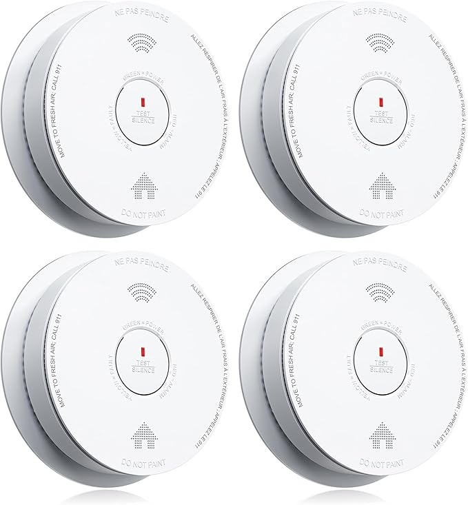 SITERWELL Smoke Detector Carbon Monoxide Detector Combo 10 Year Battery, Meets UL217-9th Standards, Reduced Nuisance Alarms, Smoke and Carbon Monoxide Detector with Bilingual Voice Alerts, 4 Pack