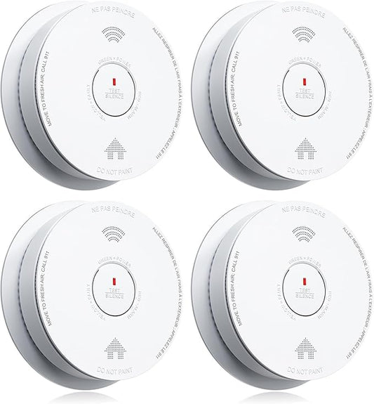 SITERWELL Smoke Detector Carbon Monoxide Detector Combo 10 Year Battery, Meets UL217-9th Standards, Reduced Nuisance Alarms, Smoke and Carbon Monoxide Detector with Bilingual Voice Alerts, 4 Pack