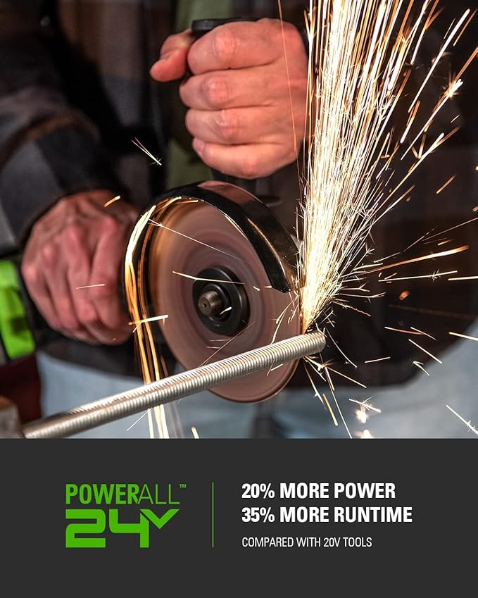 Greenworks 24V 10pcs Combo Kit,(2) Batteries & (2) Chargers. 800in/lb Drill&Impact Driver with Bits,Wrench, Multi-tool, Reciprocating Saw&Jigsaw, Circular saw, Angle Grinder and Flashlight