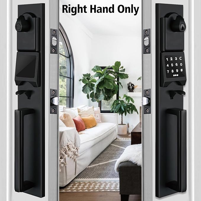 NEWBANG Right-Handed Matte Black Electronic Smart Handleset with Keypad Lock for Double Front Door（Keys Reserved）,MDHST2016DB-E-SET-RH