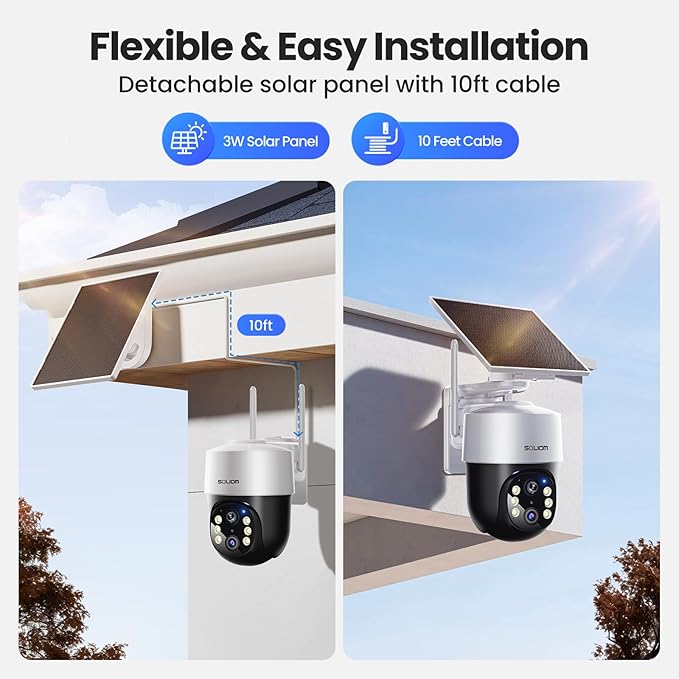 SOLIOM Security Cameras Wireless Outdoor,8MP Ultra HD for Day and Night, No Subscription,Built in Radar,Solar Powered Cameras for Home Security, 360° Pan Tilt Auto Tracking,5G & 2.4G WiFi, 4-Cam Kit