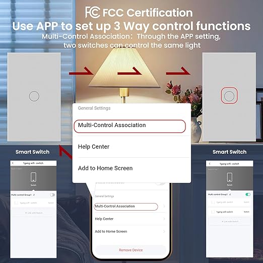Smart Light Switch 3 Way Need Neutral Wire,FCC Certified,2.4GHz WiFi Switch Glass Panel APP Control Timer Work with Tuya/Smart Life,Alexa and Google Home,Grey 1 Gang