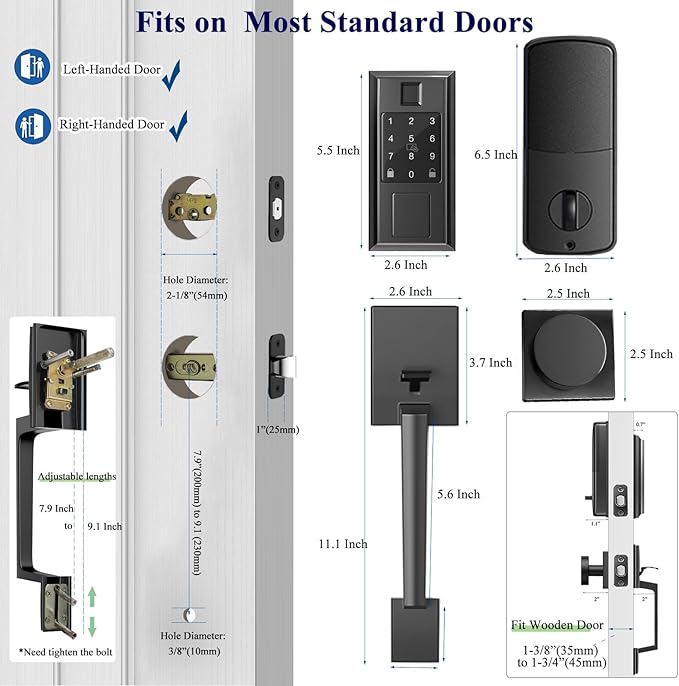 Smart Locks for Front Door with Handle Knob Set, Keyless Entry Door Lock, Fingerprint & App Control, Touchscreen Keypad Deadbolt, Auto Lock, Matte Black