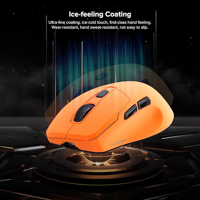 Wireless Gaming Mouse, 26000 DPI, 8K Polling Rate, Tri-Mode 2.4GHz/USB-C/Bluetooth Ergonomic Mouse, Web-Driven, Ice-Cooling Coating, Rechargeable Gaming Mice for Laptop/PC/Mac/Xbox, Orange