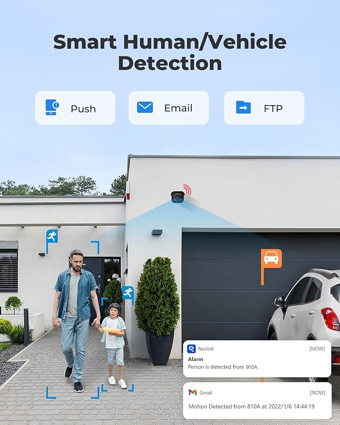 REOLINK 4K/8MP Security PoE IP Camera, Human/Vehicle/Pet Detection, Time-Lapse, 100ft IR Night Vision, Work with Smart Home, Up to 256GB microSD Card, Surveillance Outdoor Indoor, RLC-810A