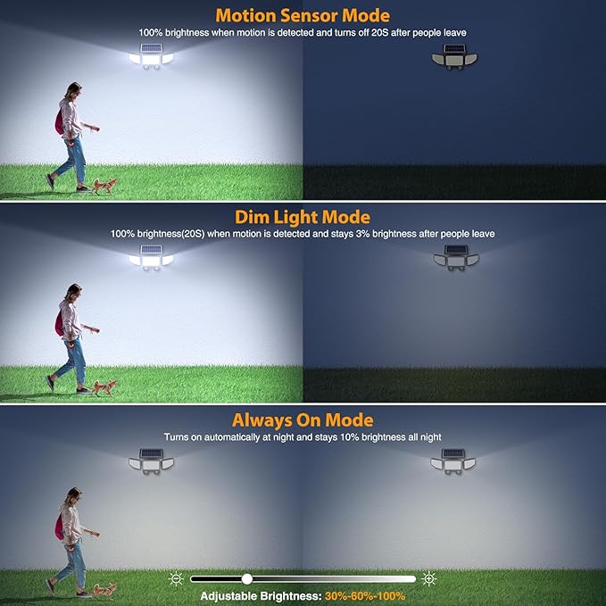 Onforu Solar Lights Outdoor, 3000LM Motion Sensor Security Flood Lights with Remote Control, 3 Modes, IP65 Waterproof Solar Powered for Yard, Pathway, Garden, Pool, Garage, 3 Pack