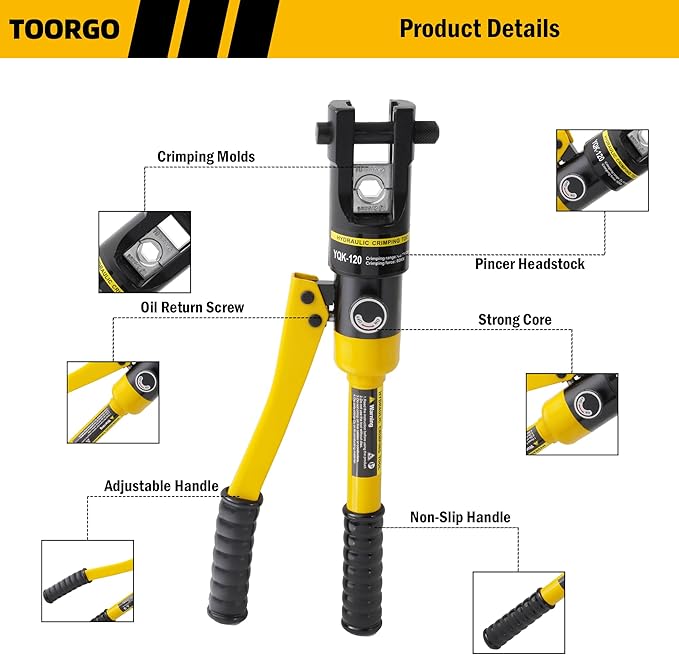Cable Lug Crimping Tool, 8 AWG to 250 MCM Hydraulic Plier, 12 Ton Hand Crimping Tool for Wires, Terminal, Lug, Crimping Tool Kit with 8 Dies