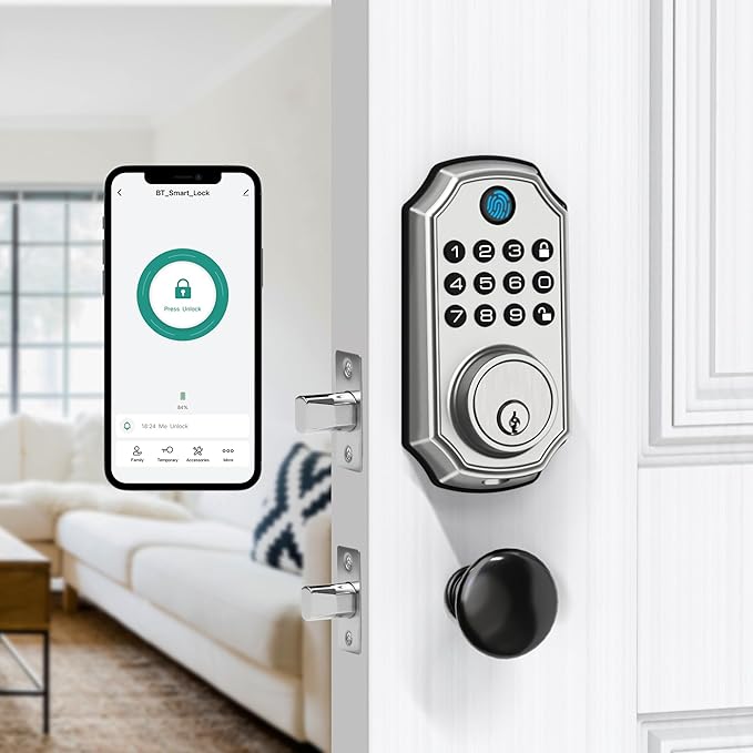 LOCK&SOLVER Keyless Entry Door Lock, Smart Lock for Front Door, Keypad Fingerprint Doorlock, App Remote Control, One-Time Code, Auto Lock, Easy Installation with Video Guide, Rust-Resistant Zinc