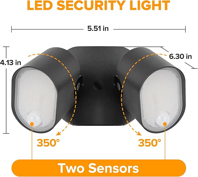 LUTEC 35W 4000LM LED FloodLights with 2 Sensors, Motion Sensor Outdoor Lights 5000K Dusk to Dawn, IP65 Waterproof 240 Wide Angle Motion Outdoor for Garage, Patio, Yard(2 Pack)