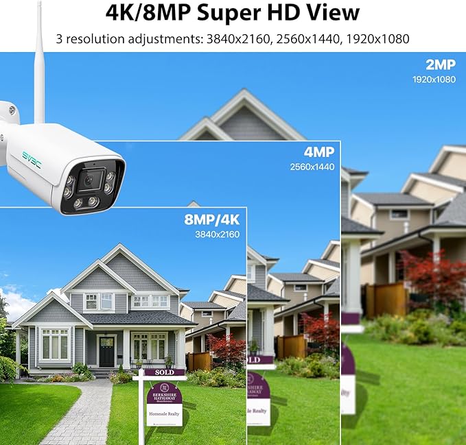 SV3C 4K WiFi IP Camera Outdoor, 8MP Wired Bullet Security Cameras with Floodlight Color Night Vision, ONVIF, RTSP, Humanoid Vehicle Pet Detection, P2P Remote View, 2-way Audio, SD Card & Cloud Storage