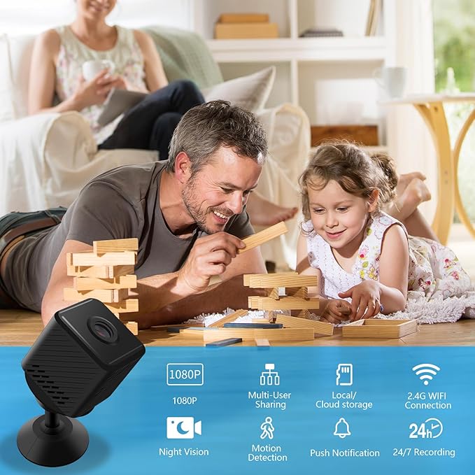 Mini Security Camera, 1080P HD Home Wireless Small Camera, Indoor WiFi Nanny Cam with Motion Detection and Night Vision, 150° Wide View, App Alerts, Cloud & SD Storage, Camer for Kids, Elders, Pet